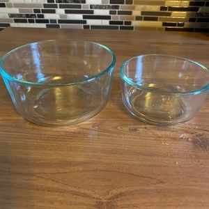 Vintage Pyrex Small Mixing Bowls Clear Glass Greenish Tint Set of 2